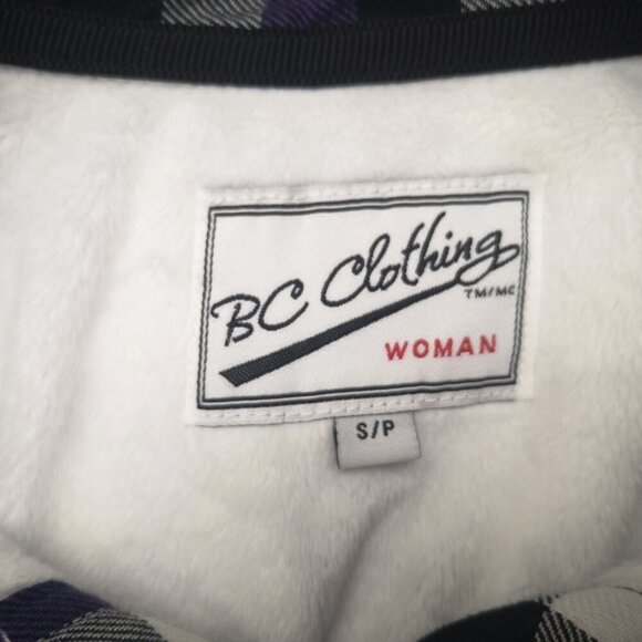 BC Clothing Ladies Size Small Purple White Black Plaid Faux Fur Lined Shirt - Picture 3 of 12